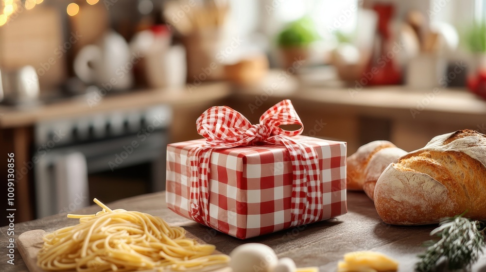 Cozy Christmas Kitchen with Festive Gift and Food Cozy Christmas Kitchen with Festive Gift and Food