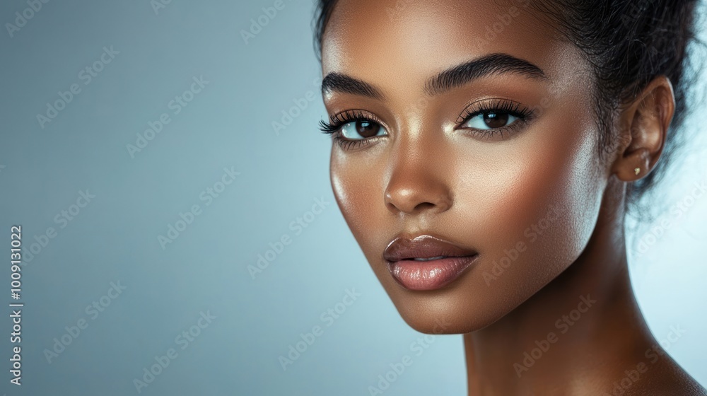 Portrait of a woman with an elegant beauty face, highlighting smooth skin and a soft, confident expression. Portrait of a woman with an elegant beauty face, highlighting smooth skin and a soft, confident expression.
