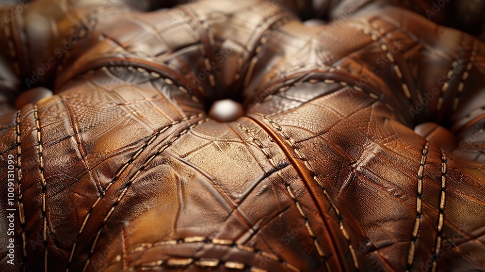 A textured leather surface with intricate stitching A textured leather surface with intricate stitching