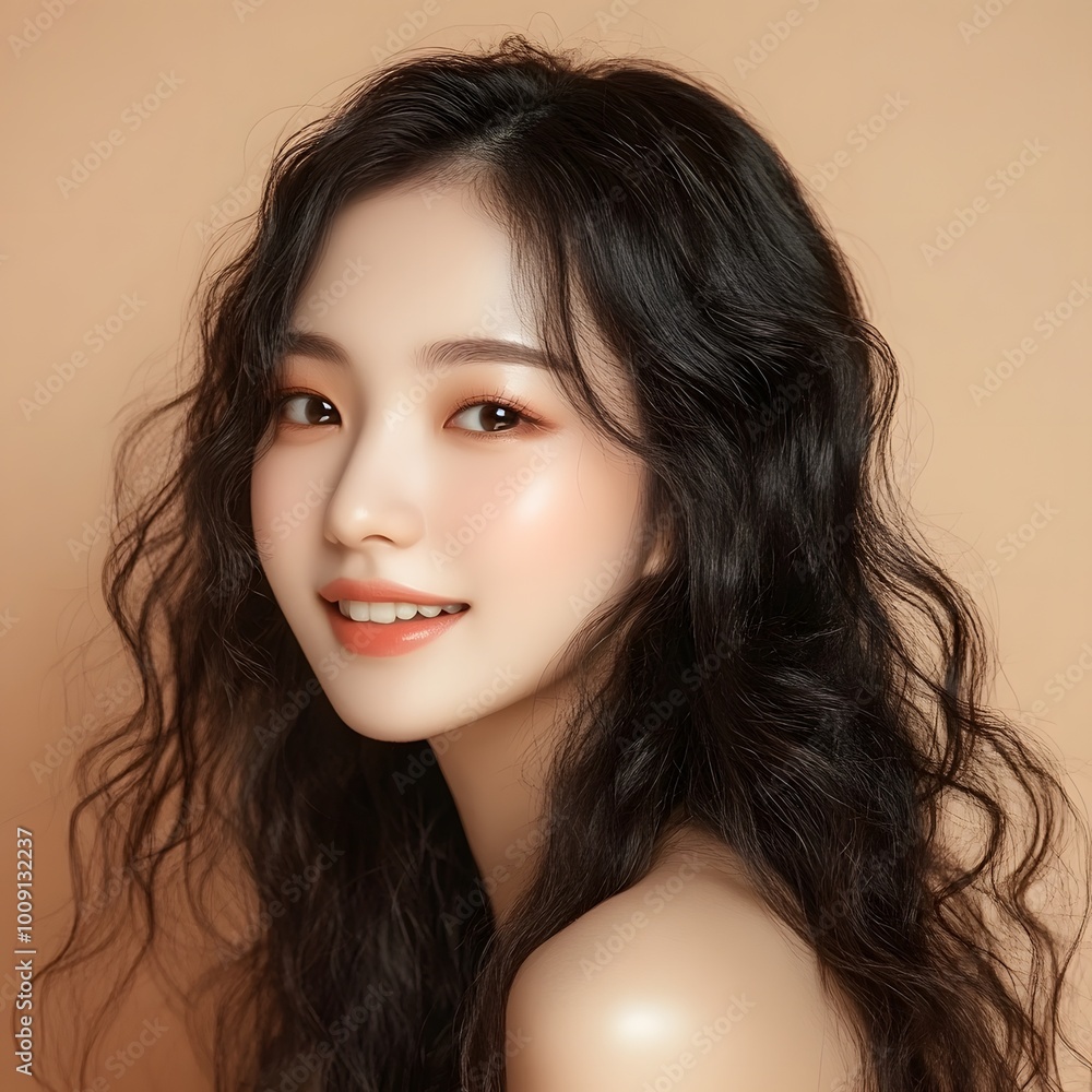 This portrait of a young woman showcases her infectious smile, tousled dark hair, and flawless complexion against a simple backdrop. This portrait of a young woman showcases her infectious smile, tousled dark hair, and flawless complexion against a simple backdrop.