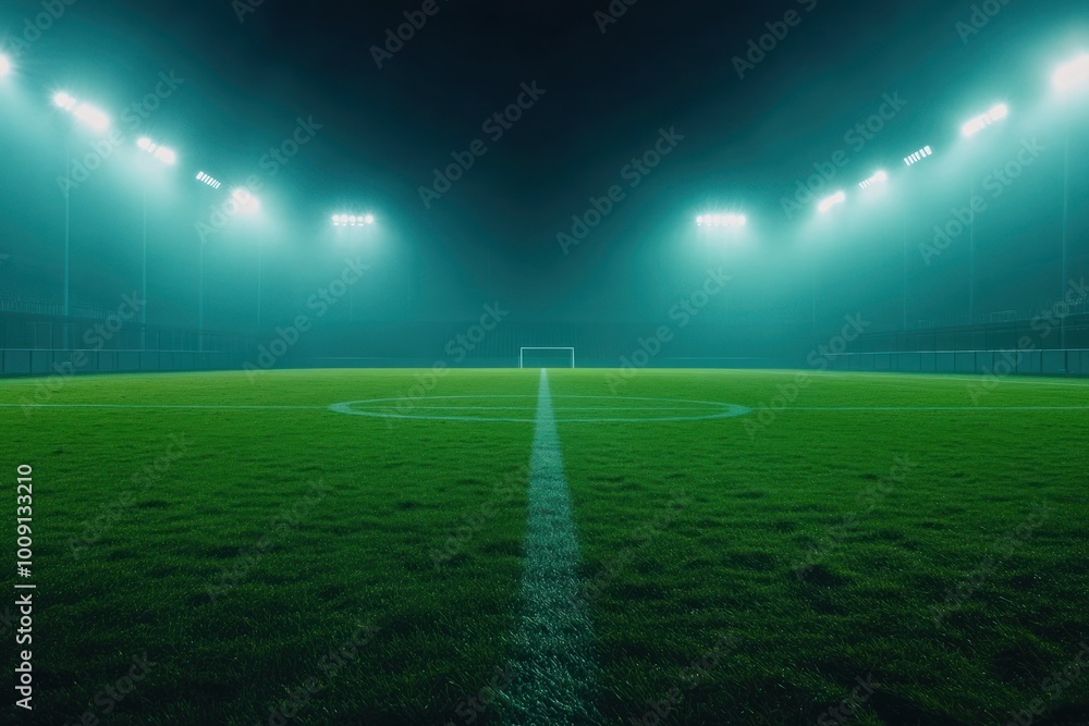 Illuminated Soccer Field at Night in a Stadium Illuminated Soccer Field at Night in a Stadium