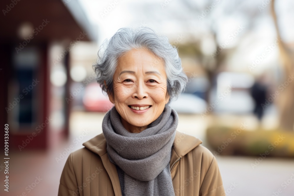 Portrait of a smiling asian woman in her 80s wearing a classic turtleneck sweater isolated in white background Portrait of a smiling asian woman in her 80s wearing a classic turtleneck sweater isolated in white background