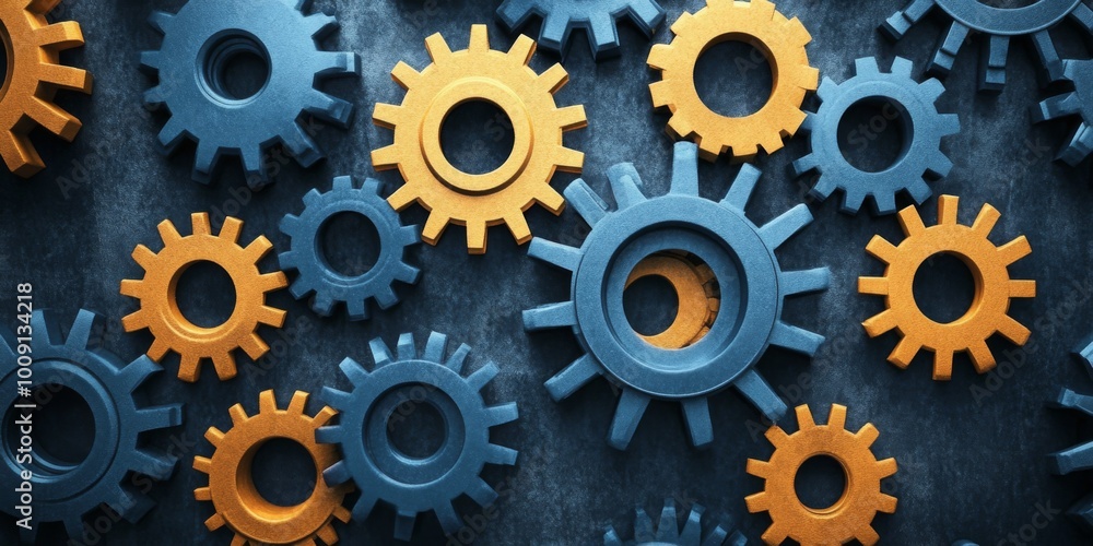 A series of interconnected cogs and gears representing efficiency and precision A series of interconnected cogs and gears representing efficiency and precision