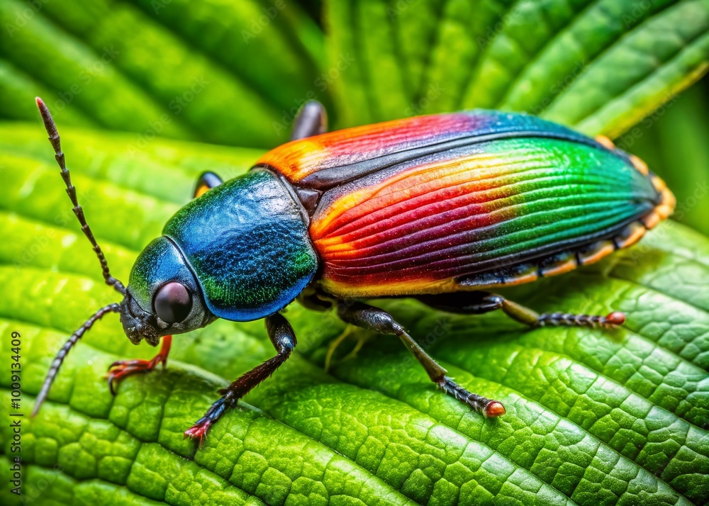 Colorful Click Beetles on Green Leaves in Natural Habitat Captured in High-Resolution Detail Colorful Click Beetles on Green Leaves in Natural Habitat Captured in High-Resolution Detail