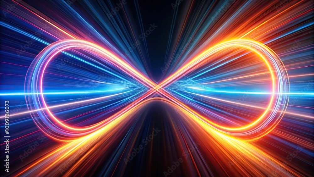 Obraz premium Dynamic light streaks moving rapidly towards infinity
