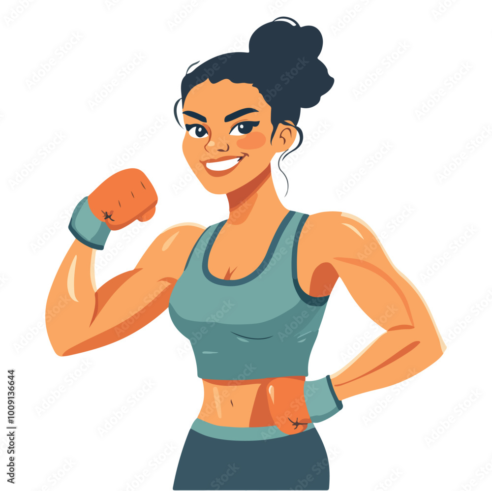 Young boxer girl performing at competitions Portrait of sportswoman Vector illustration Young boxer girl performing at competitions Portrait of sportswoman Vector illustration