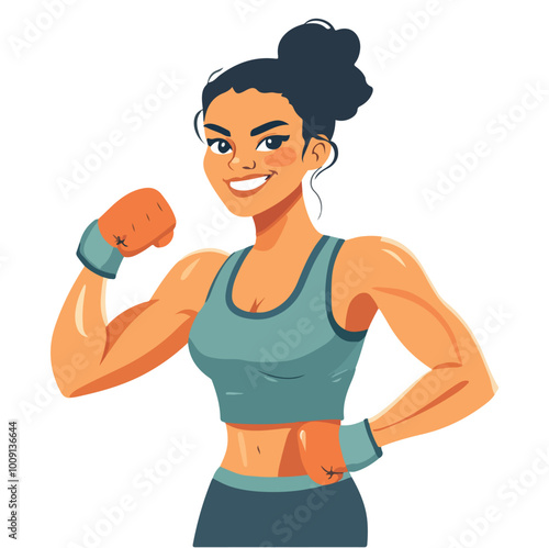 Young boxer girl performing at competitions Portrait of sportswoman Vector illustration