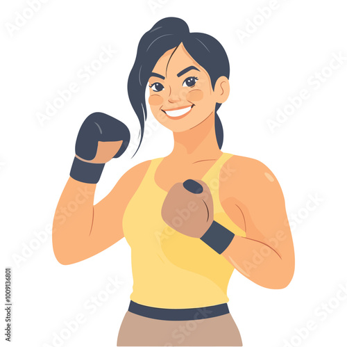 Young boxer girl performing at competitions Portrait of sportswoman Vector illustration