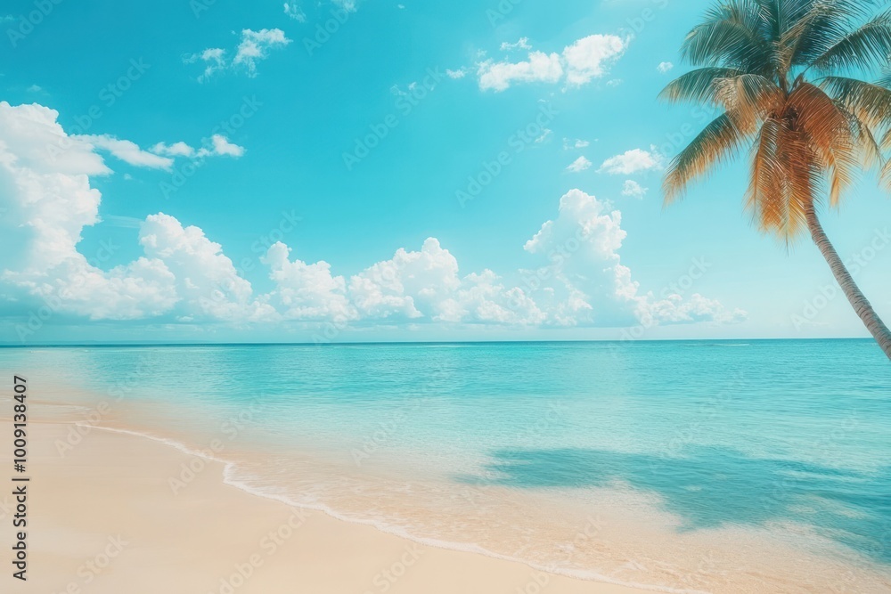 Serene Beach View with Clear Water and Palm Tree Serene Beach View with Clear Water and Palm Tree