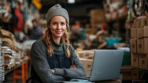 Thrift store owners preparing online orders fo shipping, Generative AI