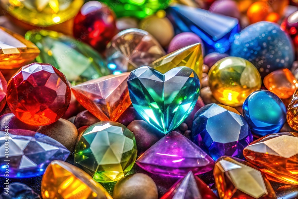 Close-up of colorful gemstones with sparkling light reflection Close-up of colorful gemstones with sparkling light reflection