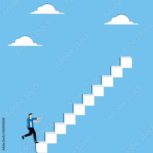 Businessman setting foot on staircase each step representing different career growth opportunity