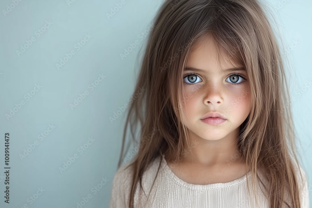 innocent lost little girl with striking look into camera innocent lost little girl with striking look into camera