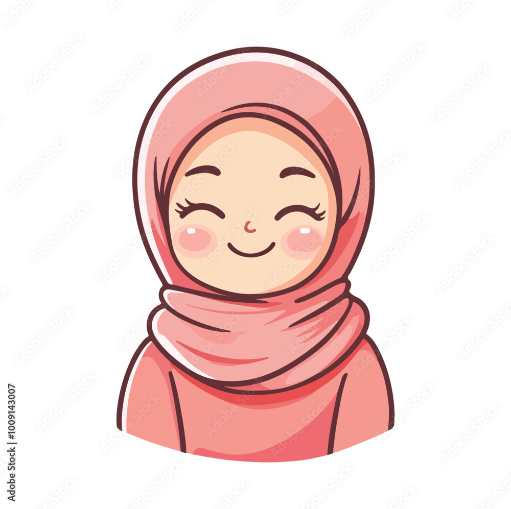 Cute hijab girl for sticker Cartoon style vector illustration Cute hijab girl for sticker Cartoon style vector illustration