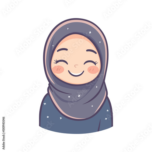 Cute hijab girl for sticker Cartoon style vector illustration