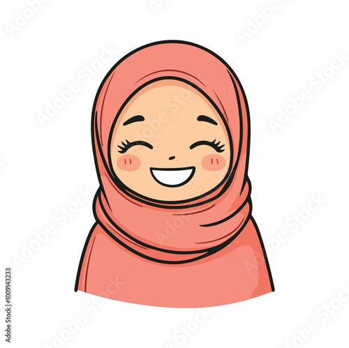 Cute hijab girl for sticker Cartoon style vector illustration