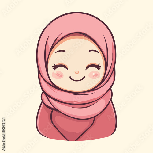 Cute hijab girl for sticker Cartoon style vector illustration