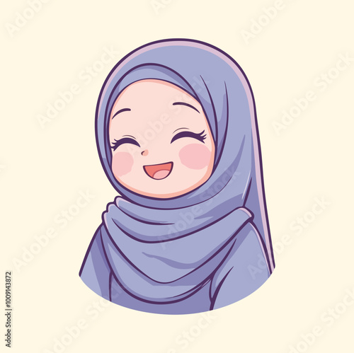 Cute hijab girl for sticker Cartoon style vector illustration