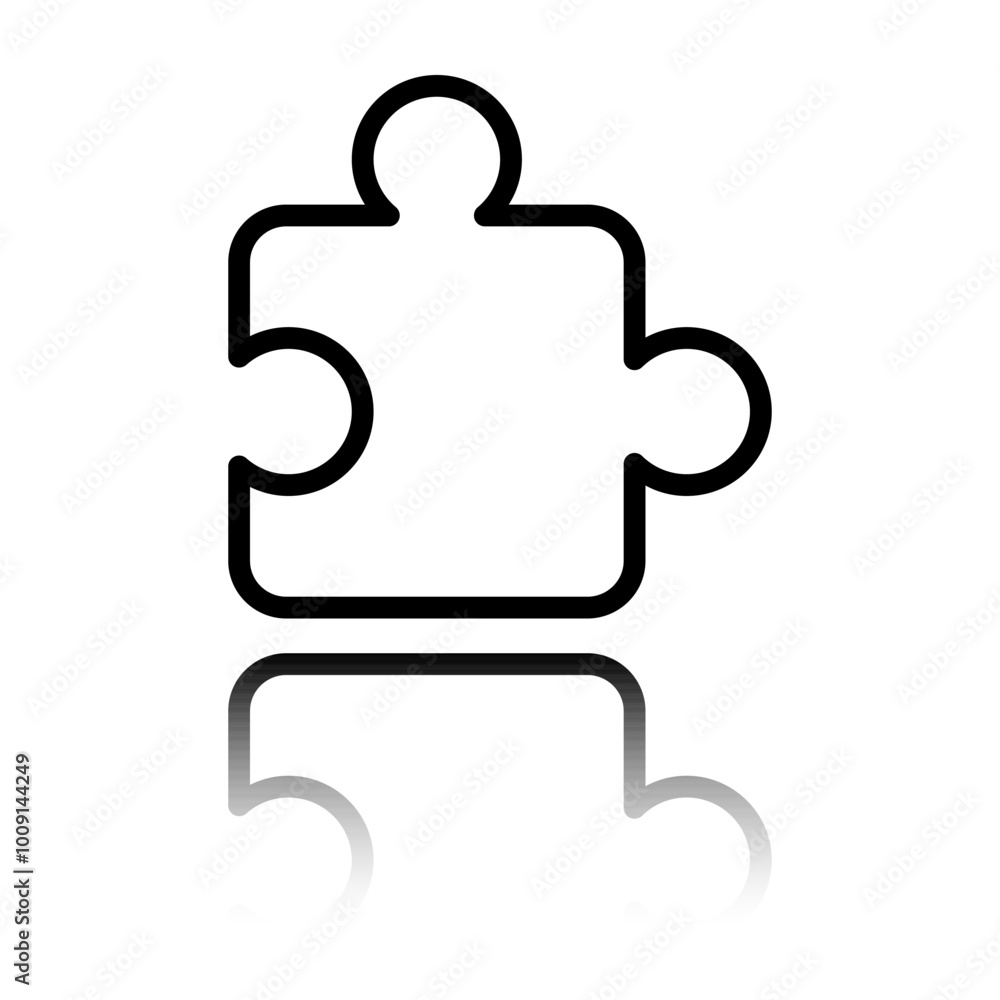 Puzzle vector simple icon. Flat design. Black icon with mirror reflection. White background Puzzle vector simple icon. Flat design. Black icon with mirror reflection. White background