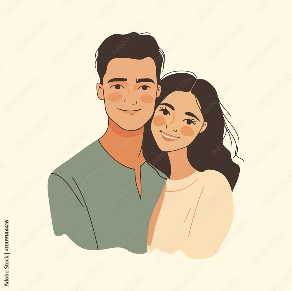 Happy Young Couple in Love Embracing Each Other Flat illustration Happy Young Couple in Love Embracing Each Other Flat illustration