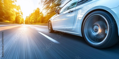 The point-of-view perspective from a driving car on a highway captures the sense of motion and travel