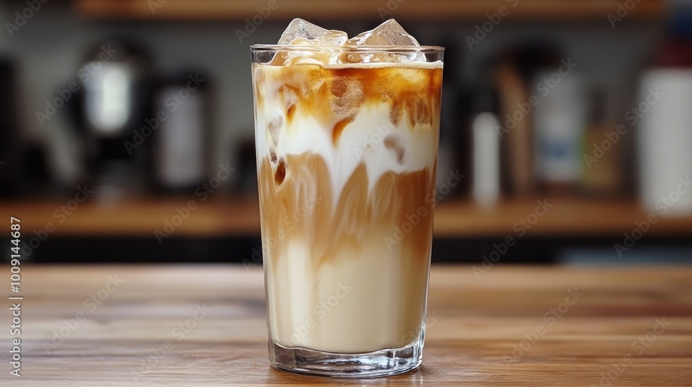 Iced Latte with Ice Cubes in a Glass Iced Latte with Ice Cubes in a Glass