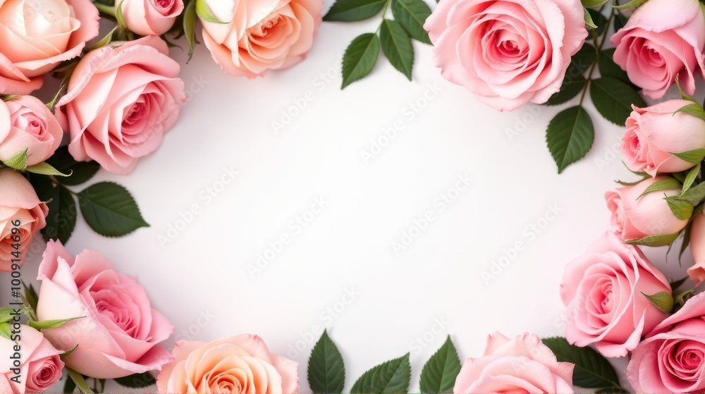 Flat lay frame of roses flowers on empty background with copy space Flat lay frame of roses flowers on empty background with copy space