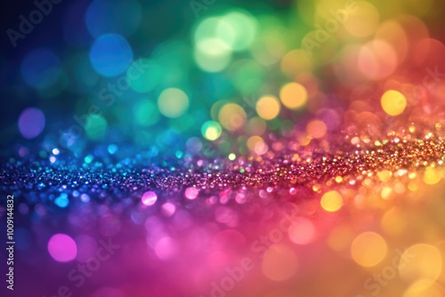 Sparkling rainbow colored festive glitter background with bokeh lights