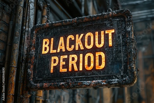 Vintage neon sign displaying "Blackout Period" message