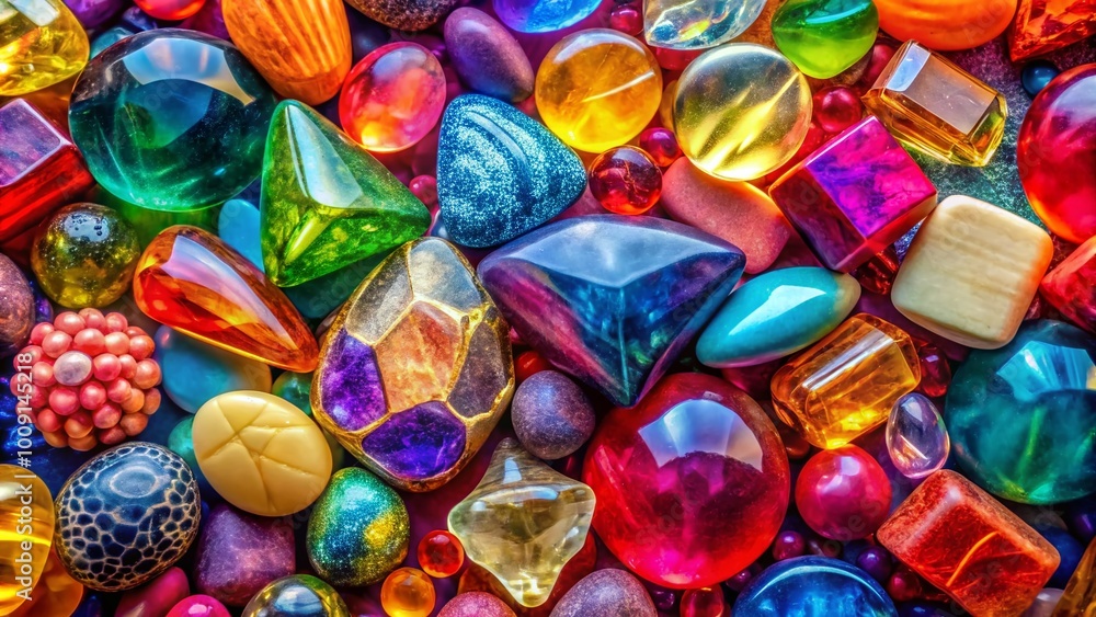 Colorful Gemstone Pattern Featuring Various Shapes and Textures Ideal for Backgrounds and Designs Colorful Gemstone Pattern Featuring Various Shapes and Textures Ideal for Backgrounds and Designs