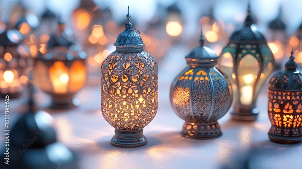 A cluster of ornate lanterns with warm candlelight glow, creating a festive ambiance. A cluster of ornate lanterns with warm candlelight glow, creating a festive ambiance.