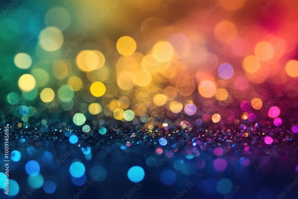 Fototapeta premium Sparkling rainbow colored festive glitter background with bokeh lights