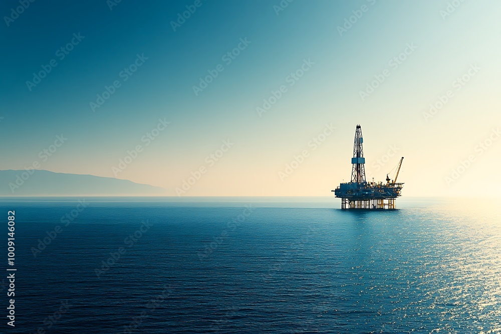 Oil Rig Standing Tall on the Open Ocean