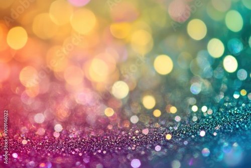 Sparkling rainbow colored festive glitter background with bokeh lights