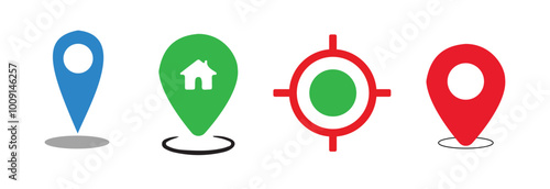 Set of map pin location icons. GPS location symbol collection. Containing map, map pin, GPS, destination, directions, distance, place, navigation and address icons.
Modern map markers. Location icon.