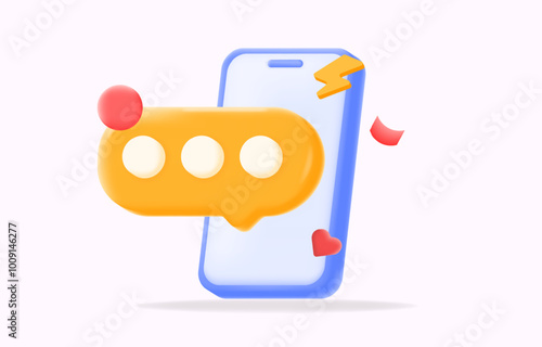 3d Messaging app smartphone with a yellow chat bubble, ideal for showcasing instant messaging, vector illustration