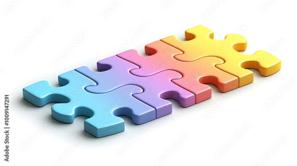 Interlocking jigsaw puzzle pieces in bright colors create a sense of teamwork and unity. Interlocking jigsaw puzzle pieces in bright colors create a sense of teamwork and unity.