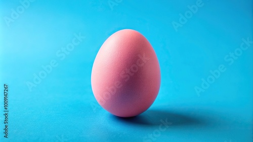 Easter themed minimalistic photo of a pink egg on blue background photo