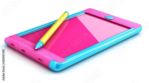 A pink and blue tablet with a stylus offers sleek, modern technology for learning or design.