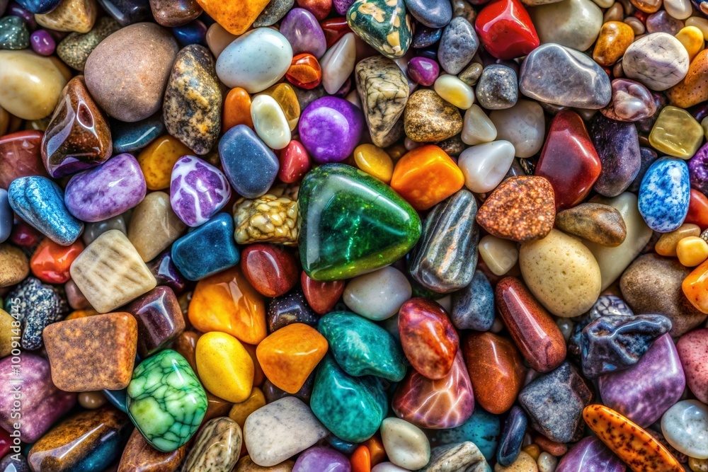 Polished colorful stones arranged in vibrant pattern Polished colorful stones arranged in vibrant pattern