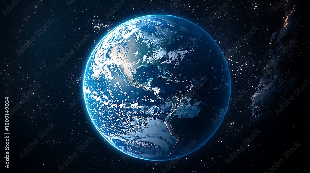 The Earth floats in space, surrounded by clouds and stars, a breathtaking view of our planet from above. The Earth floats in space, surrounded by clouds and stars, a breathtaking view of our planet from above.