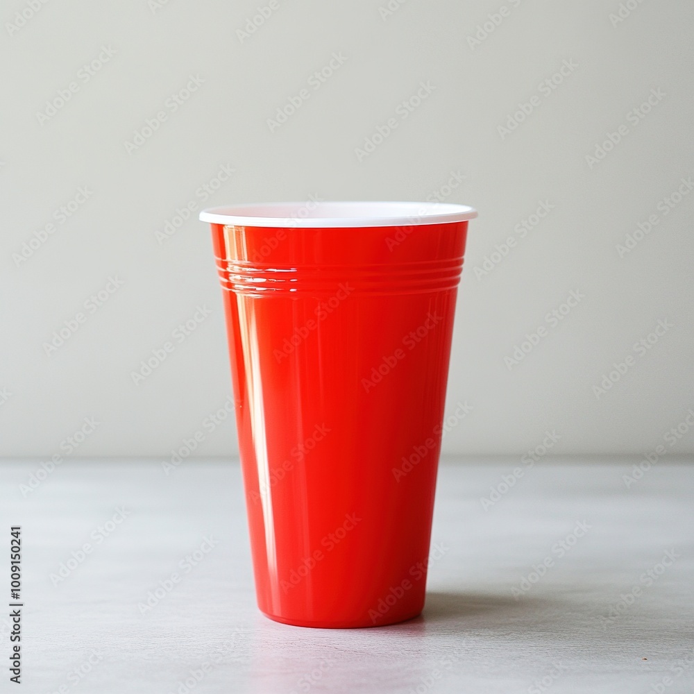 A red plastic cup commonly used for beverages at parties and gatherings.