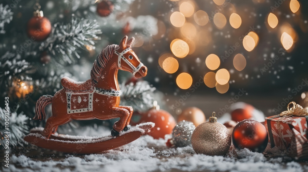 Christmas Rocking Horse with Festive Decorations Christmas Rocking Horse with Festive Decorations