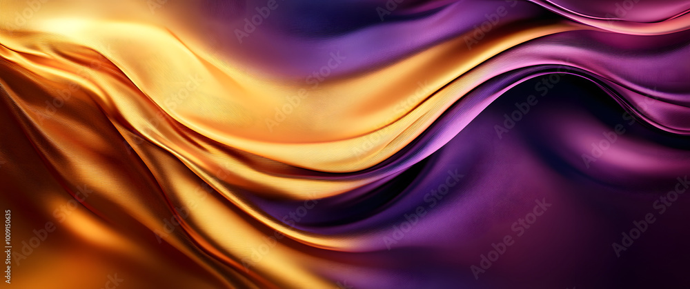 Abstract Background with 3D Wave Bright Gold and Purple Gradient Silk Fabric Abstract Background with 3D Wave Bright Gold and Purple Gradient Silk Fabric