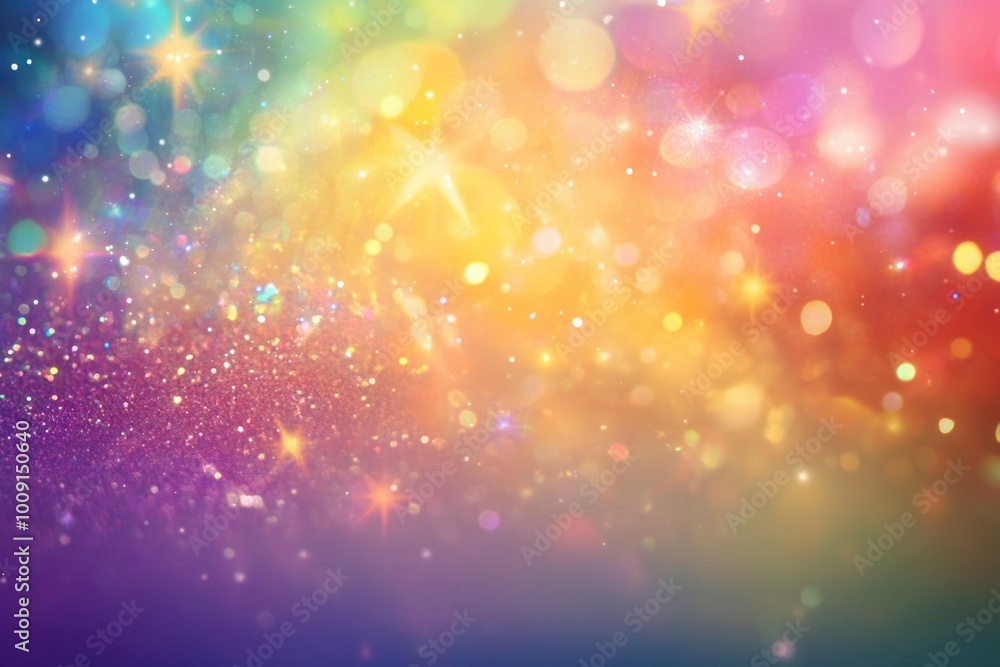 Sparkling rainbow colored festive glitter background with star shapes and bokeh lights Sparkling rainbow colored festive glitter background with star shapes and bokeh lights