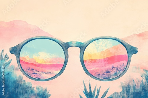 Visionary Lenses: Glasses Reflecting Dreamscapes photo