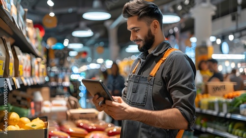 Retail Worker Using Mobile System to Assist Customers on Floor