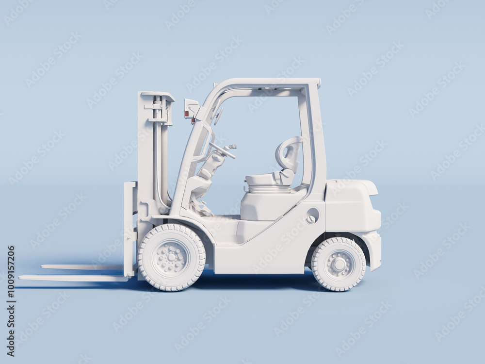 White Forklift on a light blue background. 3D Rendering. White Forklift on a light blue background. 3D Rendering.