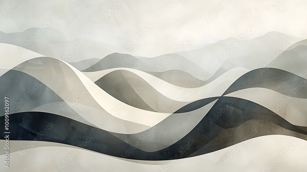 Wavy lines in shades of grey and white create an abstract landscape, flowing smoothly and balanced. Wavy lines in shades of grey and white create an abstract landscape, flowing smoothly and balanced.