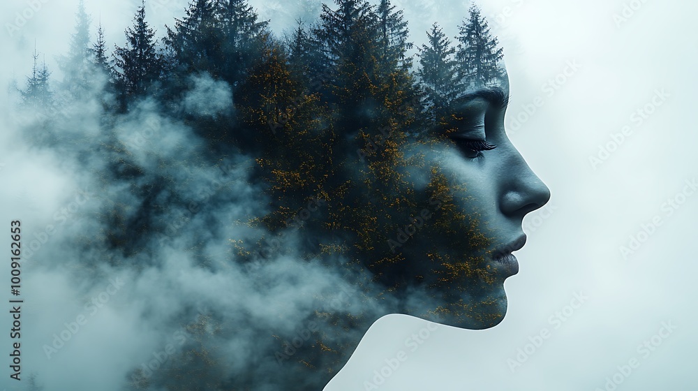 50. A mountain range with misty effects blending into a human figure, the transparent layers and soft transitions creating a surreal beauty that highlights the quiet power of nature and identity 50. A mountain range with misty effects blending into a human figure, the transparent layers and soft transitions creating a surreal beauty that highlights the quiet power of nature and identity